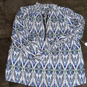 NWT Chico’s Patterned Long Ruffled Sleeve Blouse Size 3 US 16